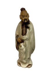 Antique Chinese Mudman Figurine Sage Carrying Fish
