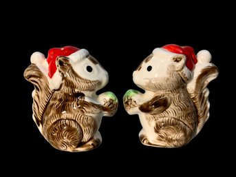 Pair Of Christmas Chipmunks Porcelain Salt N Peppers