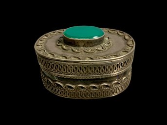 Sterling Silver And Green Onyx Trinket Box