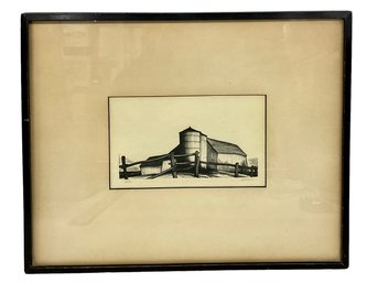 Barn And Silo Etching / Print By Thomas Nason (1889) Poet And Engraver