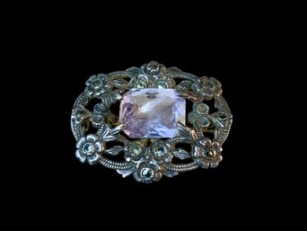 Antique Sterling And Amethyst Pin