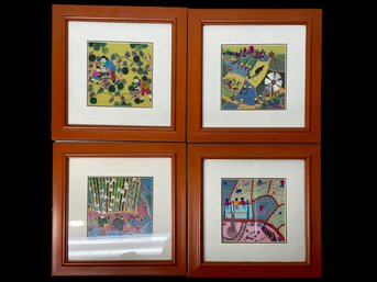 Four Vintage Chinese Embroideries In Frames