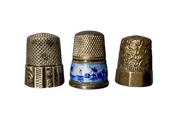 Three Antique Sterling Sewing Thimbles