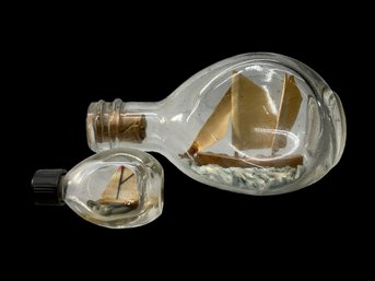 Two Small Vintage Ships In A Bottle