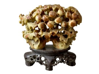 Intricately Carved Soapstone Peach Tree Antique