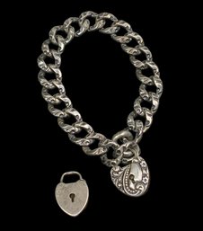 Victorian Sterling Heart Lock And Chain Bracelet  And Extra Lock