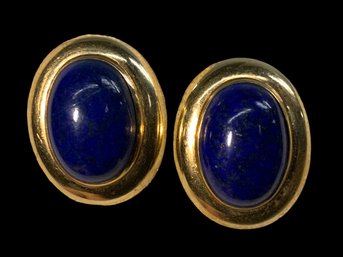Lapis And 14K Post Style Earrings Big