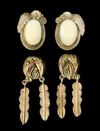 Two Pairs Of Vintage Sterling Native American Earrings Signed Monroe