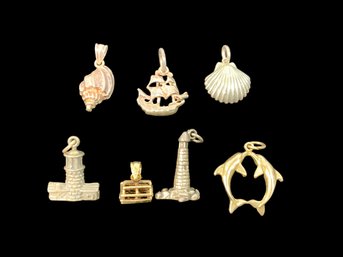 Lot Of Seven Nautical Theme Sterling Charms Lighthouse, Seahorse Etc