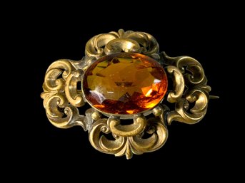 Antique Victorian Glass And Bronze Brooch