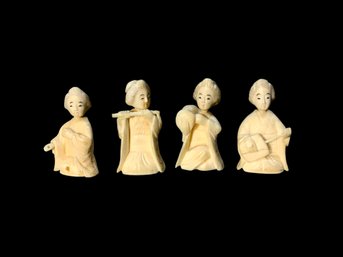 Antique Japanese Hand Carved Figurines Geishas With Instruments
