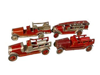 Four Tootsie Toy Firetrucks