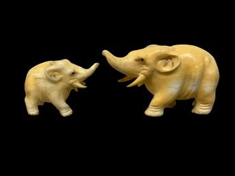Pair Of Small Antique Hand Carved Elephant Statues