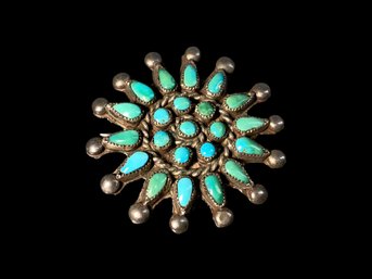 Turquoise And Sterling Native American Brooch