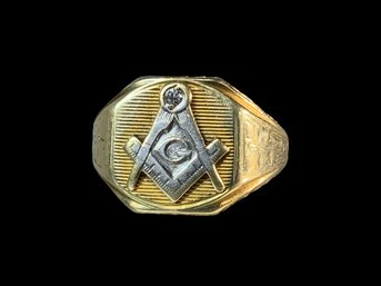 Early 1900s Freemason Antique Design Solid Yellow/White Gold Diamond 14K