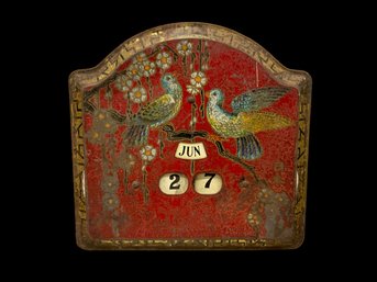 Antique Calendar Storage Tin With Birds