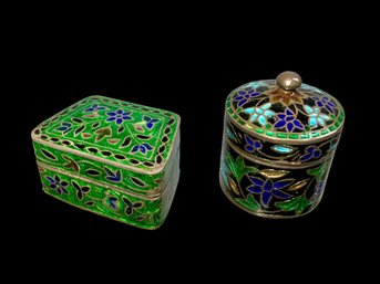 Two Antique Or Vintage Sterling Silver And Enamel Pill Boxes