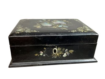 Small Antique Black Lacquer And Abalone Box