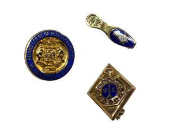 Three 10K Masonic Medals Antique