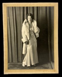 Large Antique Portrait Of Woman In Fur Coat