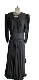 Vintage Women's 1940s Wool Crepe Gown With Rhinestone Dress Clip