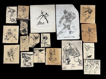 Antique/vintage Illustrator Lot Of Football Players BC Harvard College