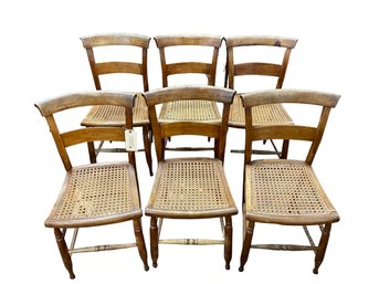 Set Of Six Antique Federal Slat Back Cane Seat Dining Chairs