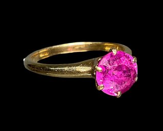 Antique 18K Gold Cocktail Ring With Pink Stone