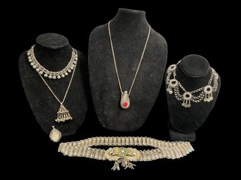 Vintage Boho Tribal Turkmen Pakistan Silver ? Necklaces Belt And Pendant