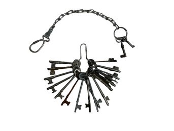 Keychain Filled With Antique And Vintage Skeleton Keys Also Chain Ring For Belt Loop