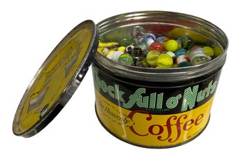 Over 2 Pounds Antique And Vintage Marbles In A Chock Full O Nuts Coffee Tin From The 50s