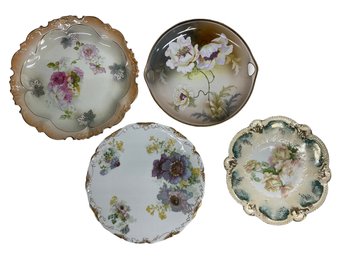 Antique Lot Of Hand Painted And Transfer Floral Porcelain Plates French German