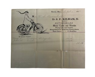 1915 Ephemera J.F. Kilham  Dealer In Automobiles Motor Cycles And Bicycles