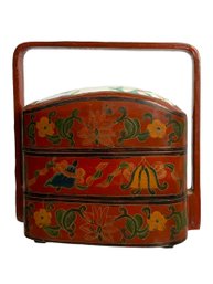 Chinese Lacquer Picnic Box With Pottery Lid