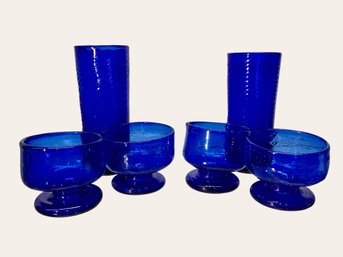 Lot Of Mexican Cobalt Blue Hand Blown Glass Goblets And Tumblers