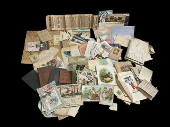 Large Lot Of Ephemera Victorian Calling Cards Railroadiana Letters Old Books 19th Century Etc