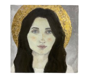 Tiffany Simmons Contemporary Artist Oil And Gold Leaf On Board Portrait Painting