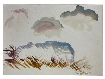 Rona Conti Contemporary Artist Abstract Watercolor Of Dunes And Clouds Signed