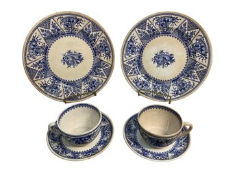 Antique Brighton Old Hall Ironstone Porcelain Plates And Teacups Blue And White
