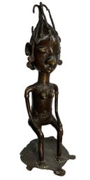 Large Decorative Bronze African Fertility Seated Female Figure