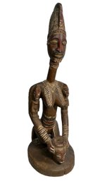Large Vintage Decorative Carved And Painted Wooden African Female Figure