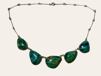 Turquoise Or Chrysocolla And Sterling Vintage Necklace