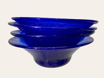 Four Cobalt Blue Blown Glass Mexican Bowls