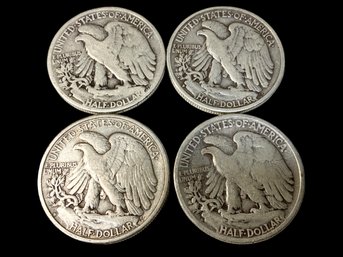 Four 1943 Walking Liberty Half Dollars, Two S, Two D 90 Percent Silver
