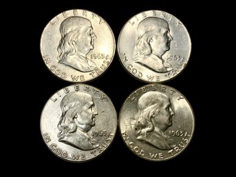 Four 1963 Franklin Half Dollars 90 Percent Silver