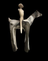 Modern Art Ceramic Sculpture Of Horse And Rider Unsigned