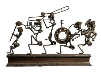 Industrial Art Found Objects Steel Sculpture Of A Marching Jazz Band Signed QFF 1970