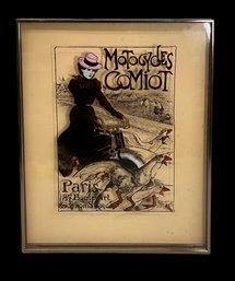 Vintage Reverse Printed Glass French Steinlen Poster  Motocycles Comiot Paris By Lucid Lines Inc