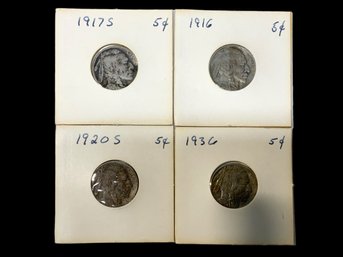 Four Carded Buffalo Nickels Visible Dates
