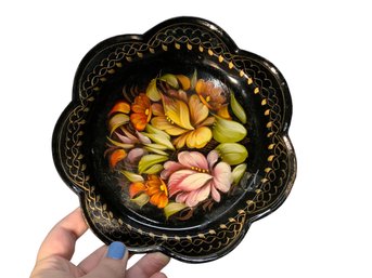 Russian Enamel Small Hand Painted Floral Tray